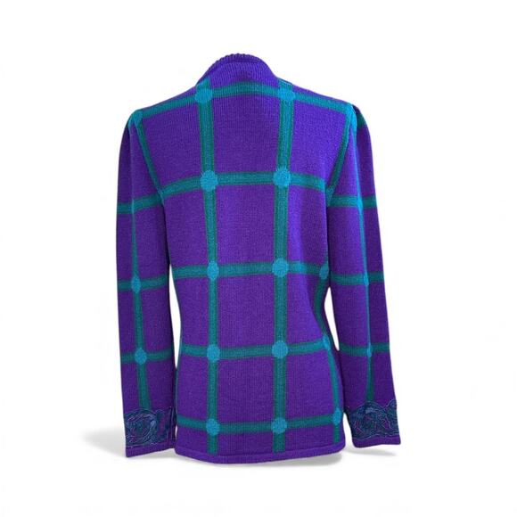 Anne Crimmins Umi Collection Vintage 80’s Purple Cardigan Plaid Checked Size M - Picture 3 of 7